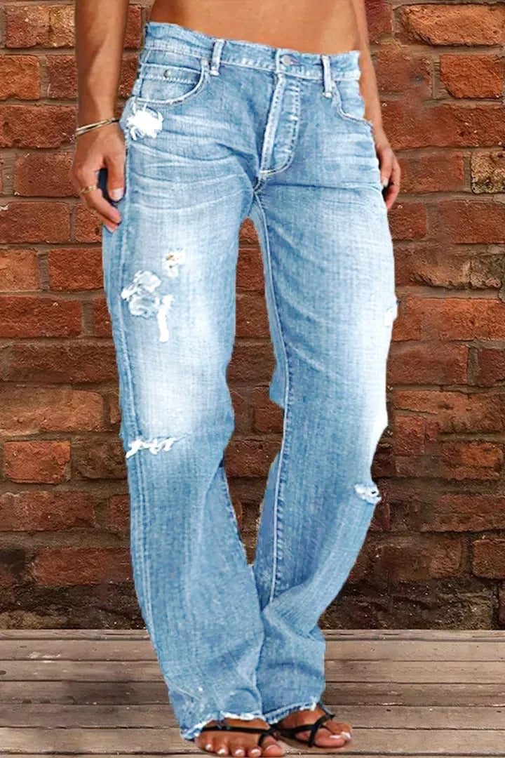 Ripped Low Waist Straight Leg Jeans(Buy 2 Free Shipping)