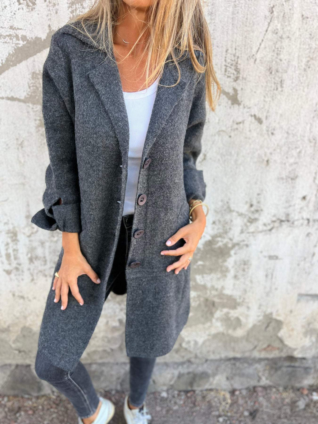 Casual Lapel Wool Single Breasted Long Coat
