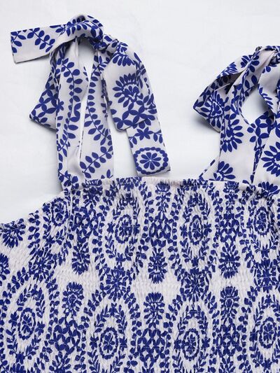 Perfee Slit Smocked Square Neck Printed Maxi Cami Dress