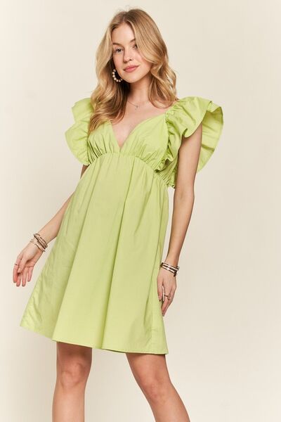 ADORA Smocked Back Ruffled Cap Sleeve Babydoll Dress