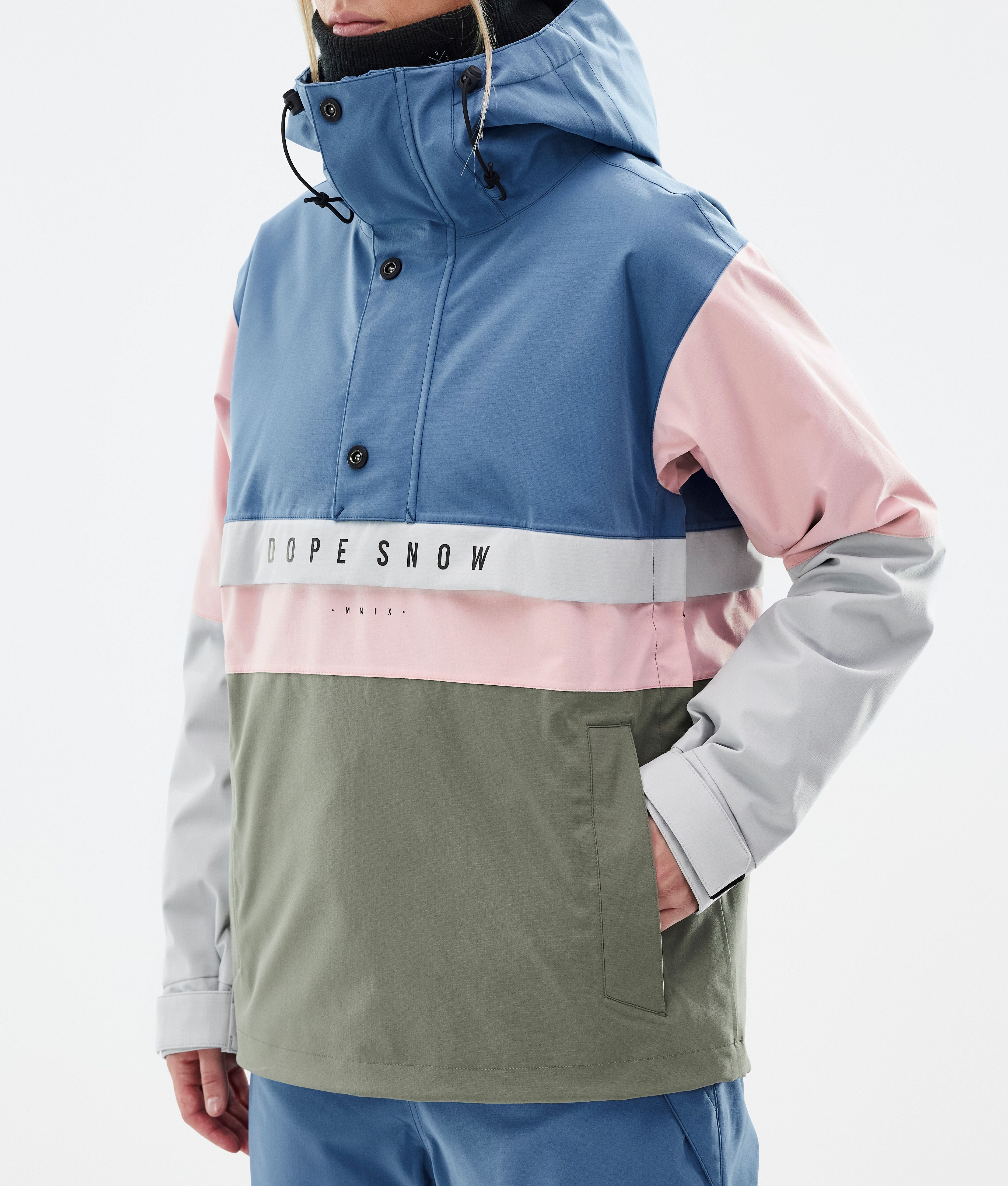 Snowboard Jacket For Women Blue Steel/Light Grey/Soft Pink/Greenish