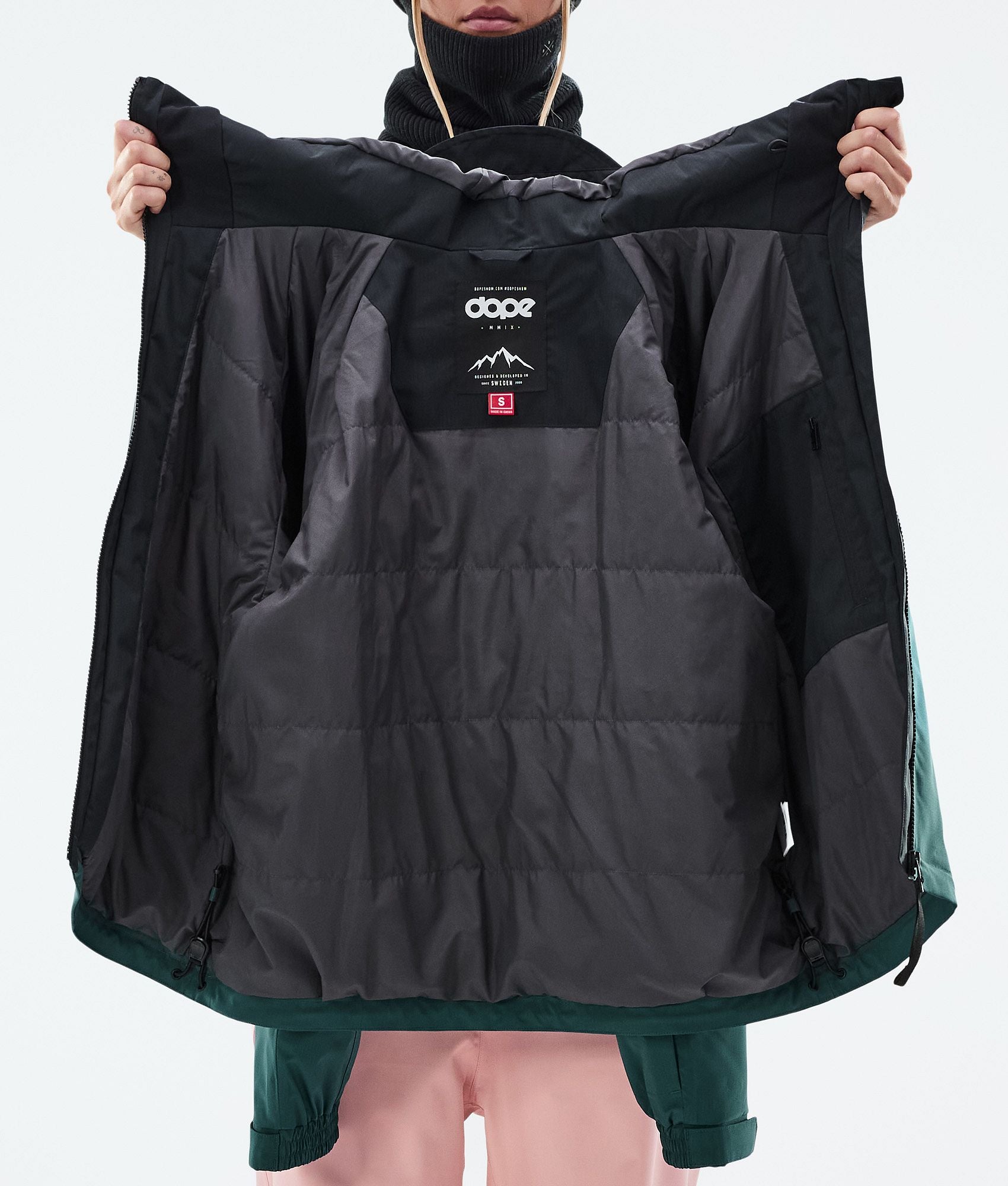 Snowboard Jacket For Women Sport Black/Soft Pink/Bottle Green