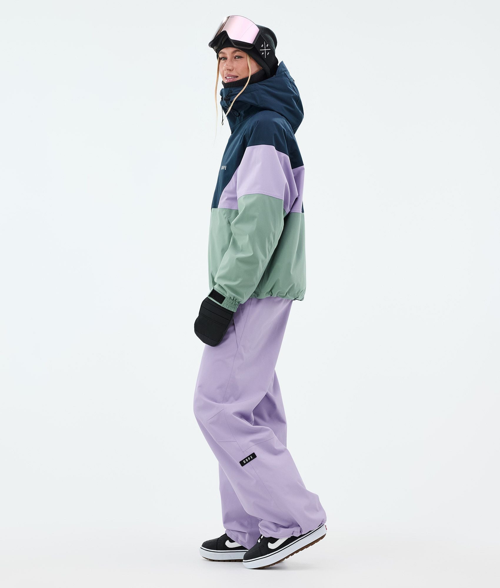 Snowboard Jacket For Women Sport Dark Blue/Faded Violet/Faded Green