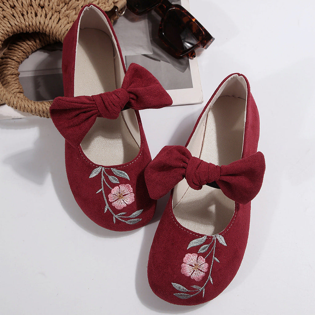 New Embroidered Bow Flat Mary Jane Shoes