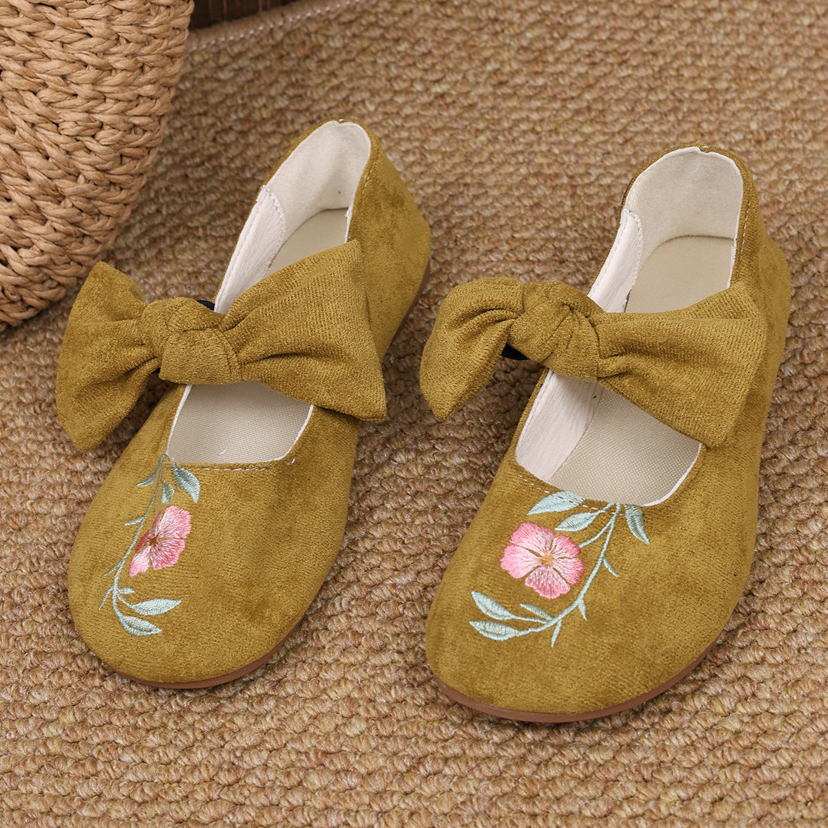 New Embroidered Bow Flat Mary Jane Shoes