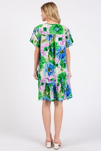 Ces Femme Floral Ruffled Short Sleeve Dress