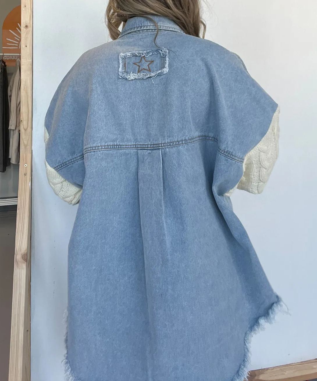 New Cozy Sweater Sleeve Denim Shacket (Buy 2 Free Shipping)